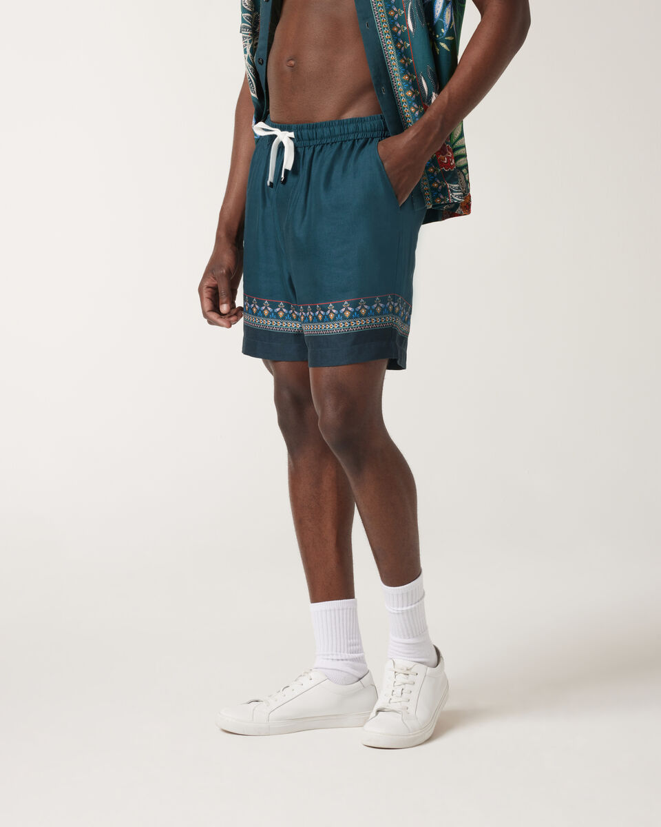 Panel Print Elasticated Shorts, Green, hi-res